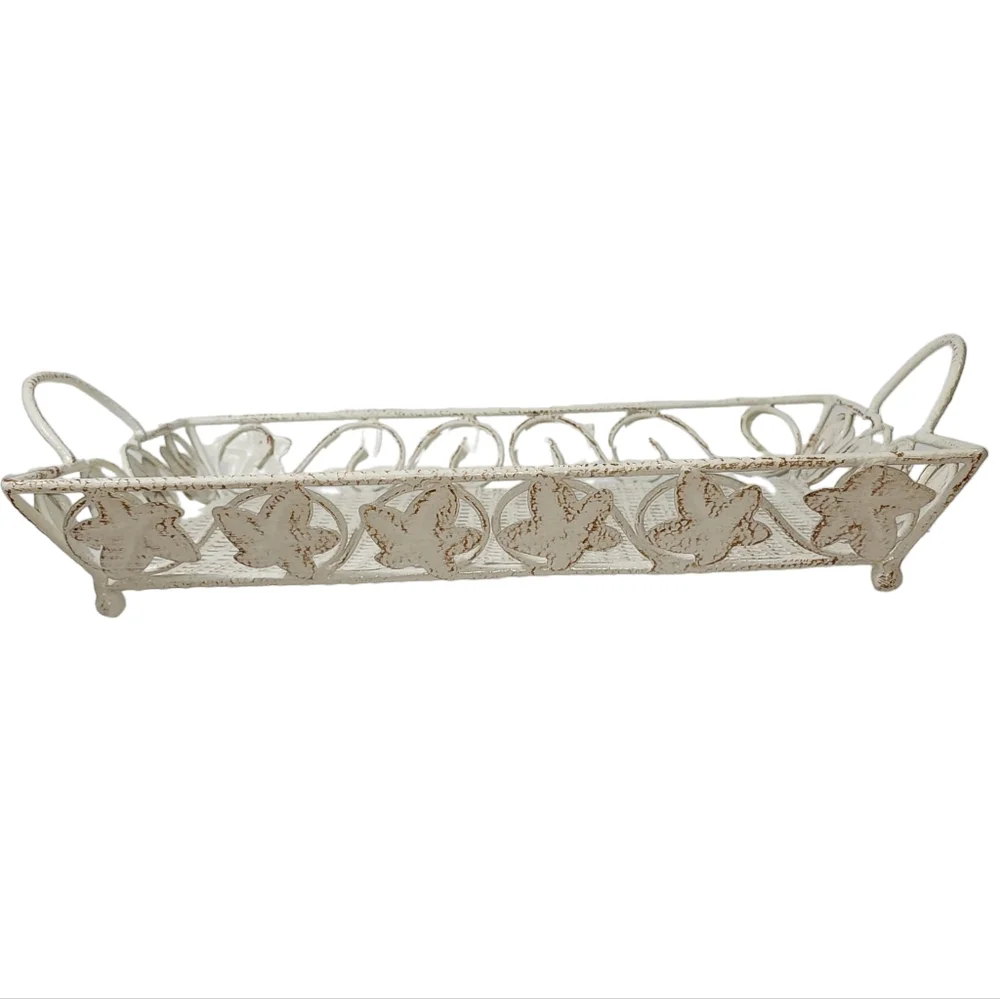 Vintage Style Shabby Chic Metal‎ Footed Tray Basket Like New